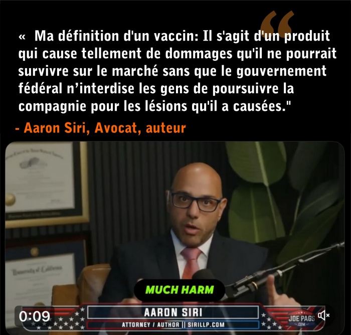 Aaron Siri: Ma définition d'un vaccin. Il s'agit d'un produit qui cause tellement de dommages qu'il ne pourrait survivre sur le marché Aaron Siri: Ma définition d'un vaccin. Il s'agit d'un produit qui cause tellement de dommages qu'il ne pourrait survivre sur le marché